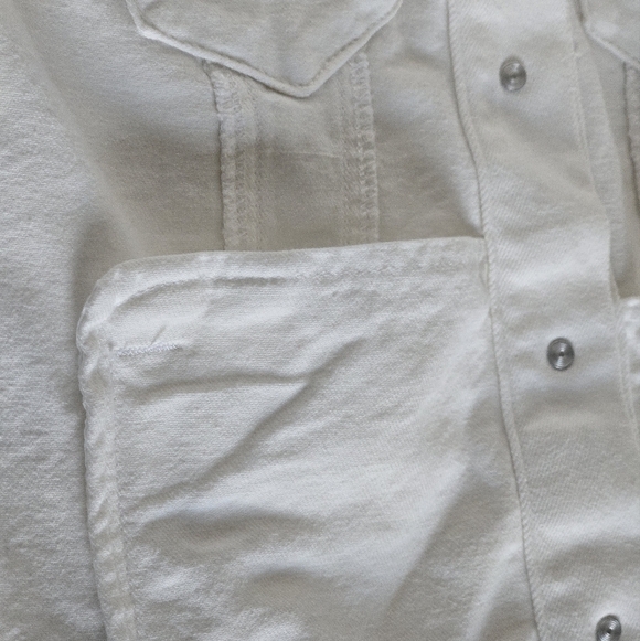 LOFT Denim Trucker Long Sleeve White Jacket w Back Hem Button Tabs Women Size M - Picture 14 of 15